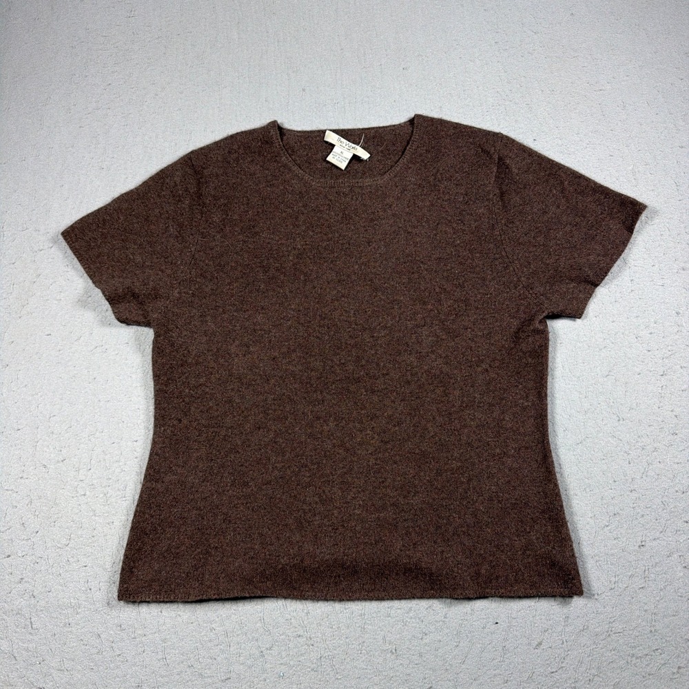 The Woods Cashmere Knit Top Women Large Short Sleeve Brown Crewneck Minimalist‎